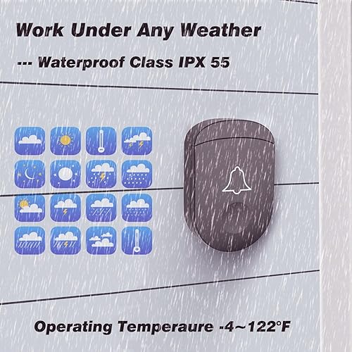 Miniatura 4 de Timbre inalámbrico, rango de 1,000 pies, timbre lo suficientemente fuerte, 5 niveles de volumen y 52 timbres de puerta con LED intermitente (negro
