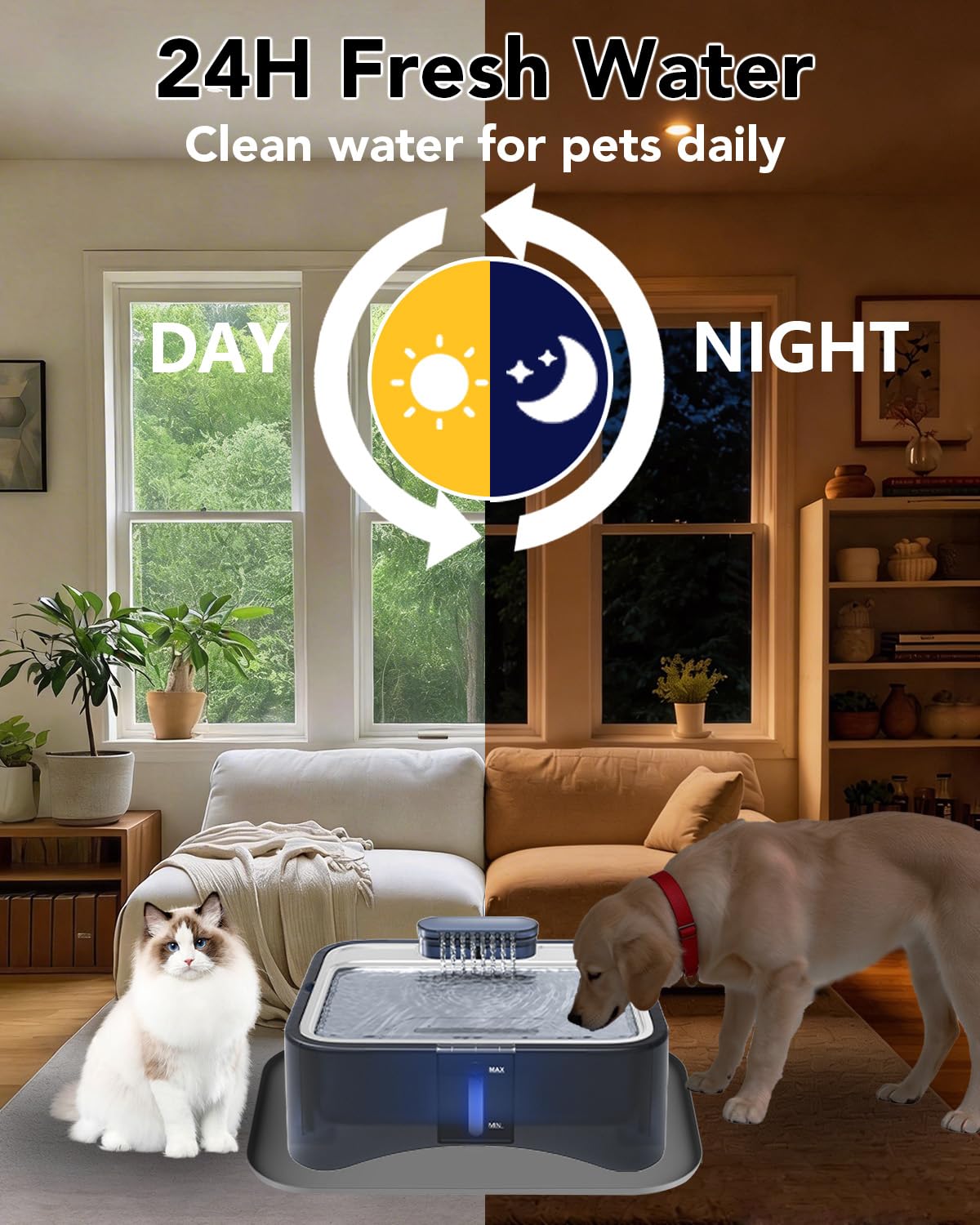 UPSKY Fuente de agua para gatos, dispensador de agua para mascotas de gran capacidad de 2.25 galones/8.5 litros, bandeja de acero inoxidable 304 ultra silenciosa para gatos grandes, perros y múltiples