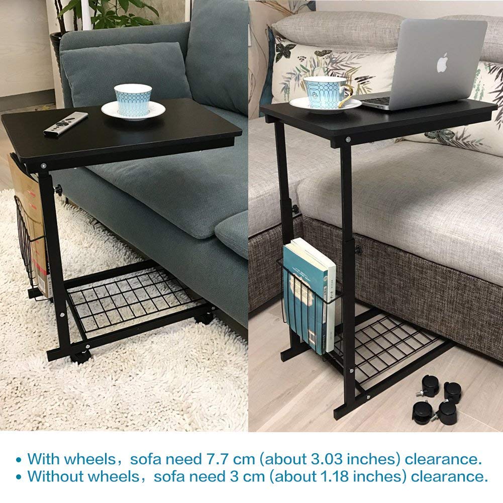 Micoe Sofa Side Table with Wheels Couch Table That Slide Under with