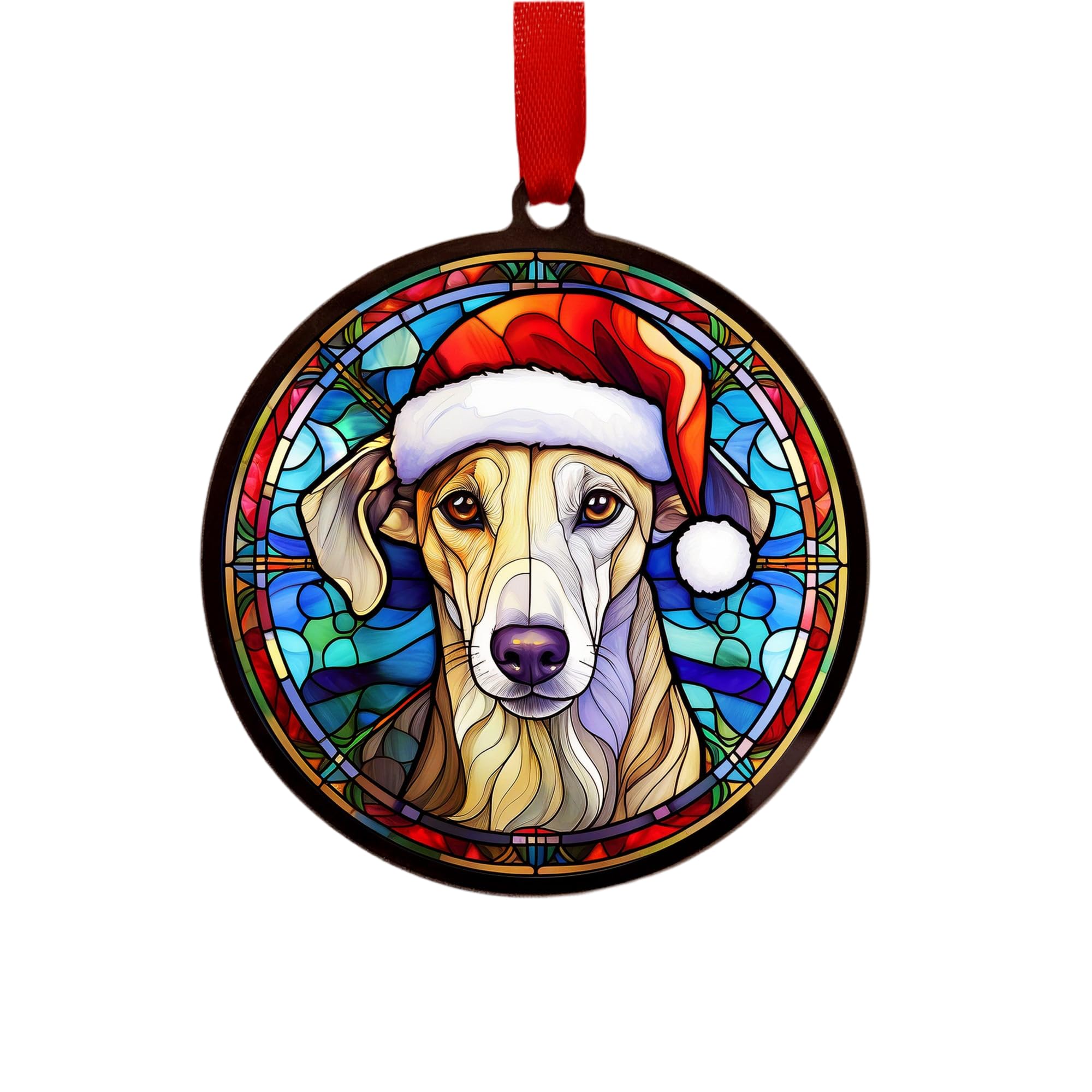 Lurcher Suncatcher Decoration Santa Hat Christmas