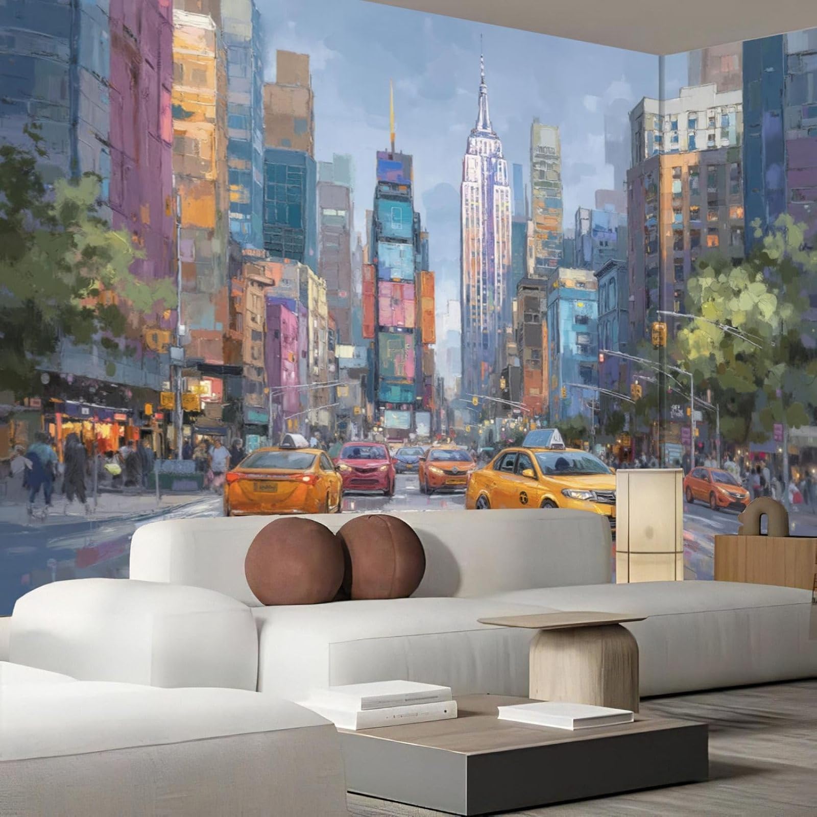Papier peint intissé New York 3D bleu pour salon et chambre de 350x256 cm