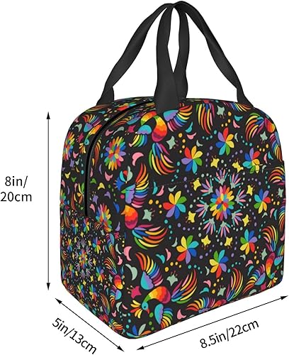 Miniatura 5 de Lonchera colorida mexicana de flores y pájaros, bolsa de almuerzo reutilizable, lonchera Bento para trabajo, reutilizable, cajas de picnic,