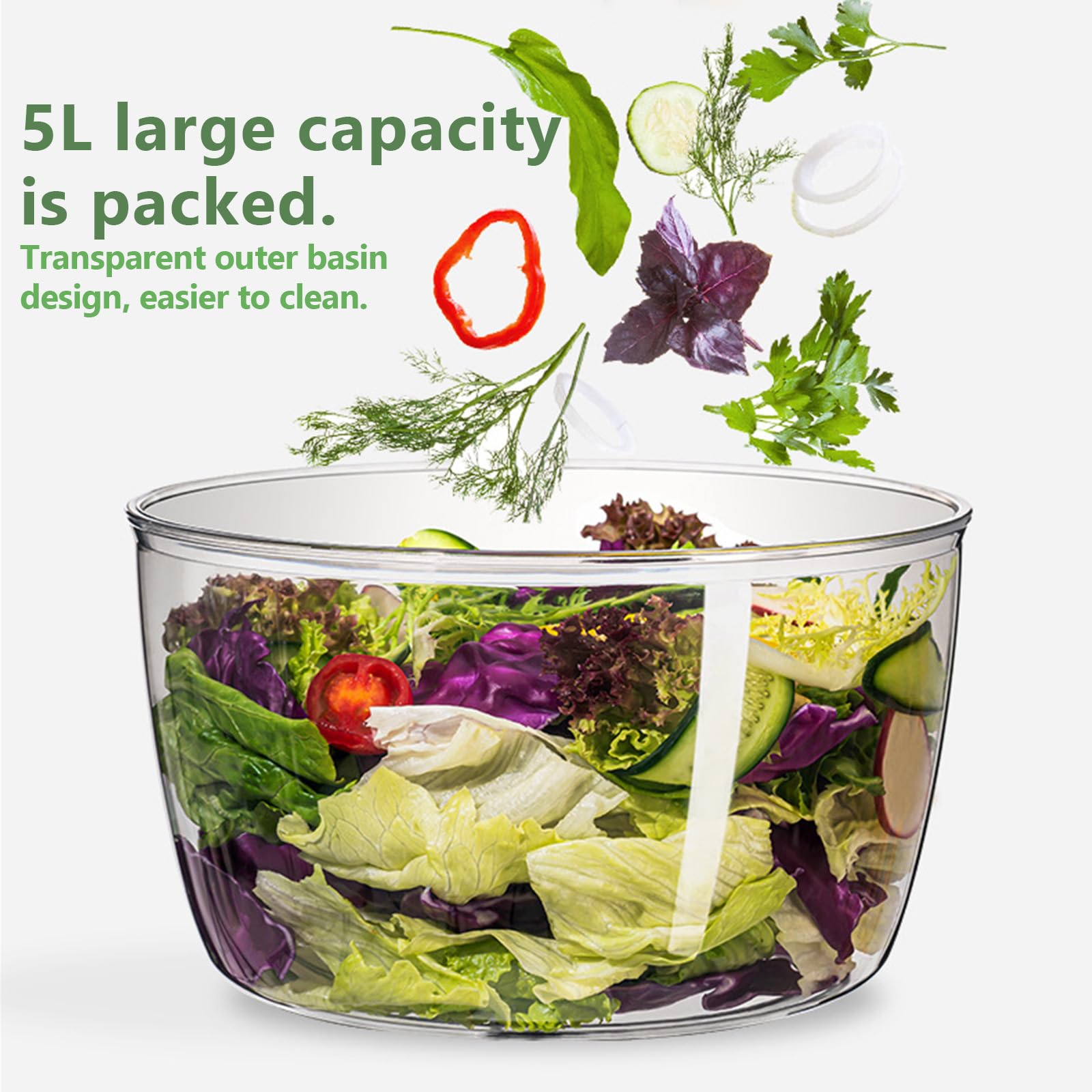 Essiccatore per Lattuga, Grande capacità 3l, Disidratazione con Una Sola Mano, Pulsante di Freno Rapido, Preparazione di Insalate Sane (3l)