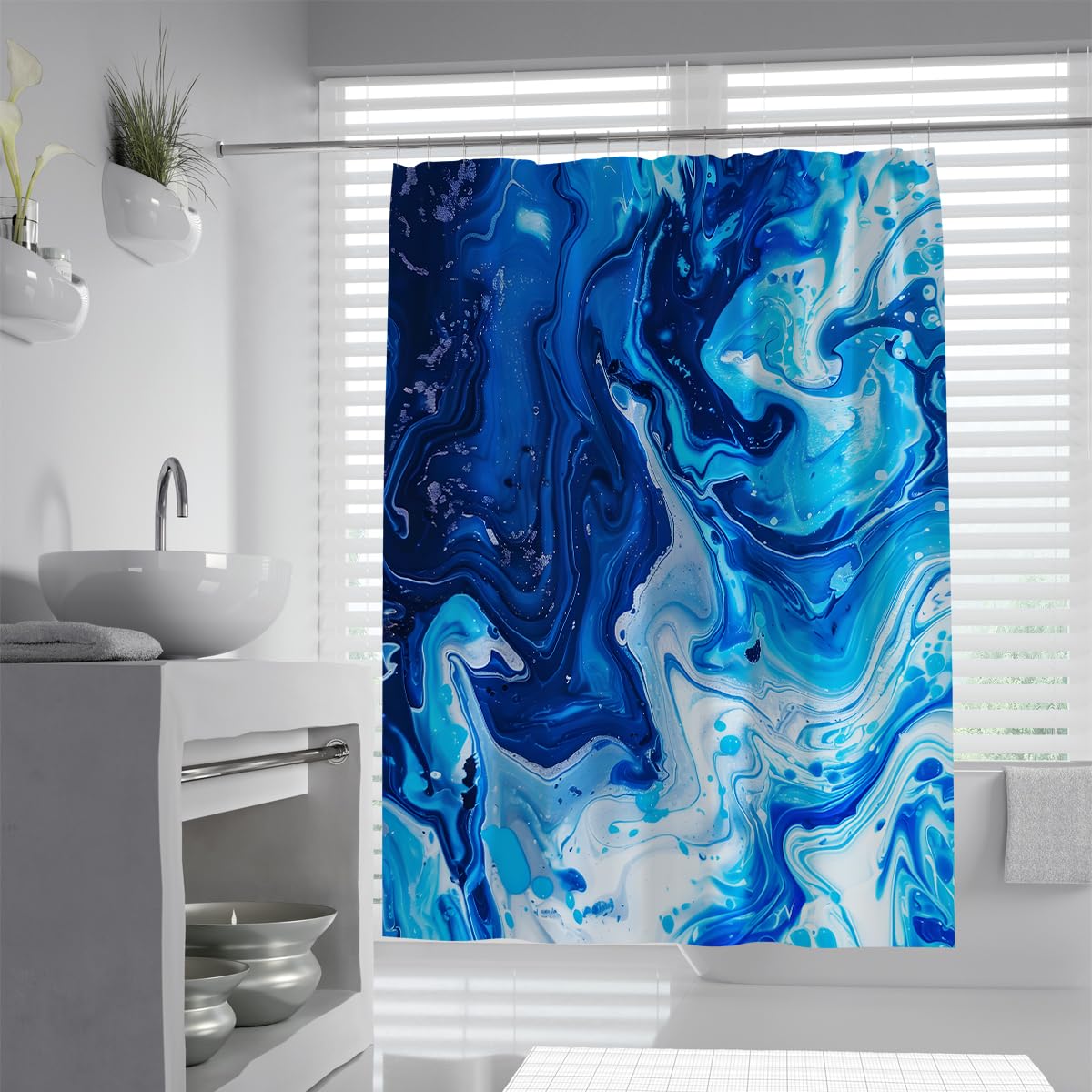 Rideau de Douche déco Salle de Bain Art Fluide Bleu W200xL200 cm