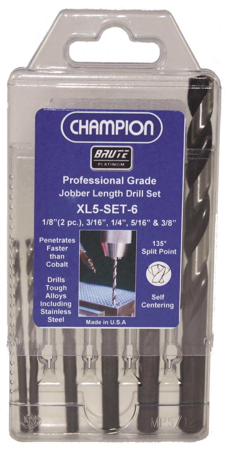 Champion XL5-SET-6 Brute Platinum - Juego de 6 brocas para cortar (platino, longitud laboral)