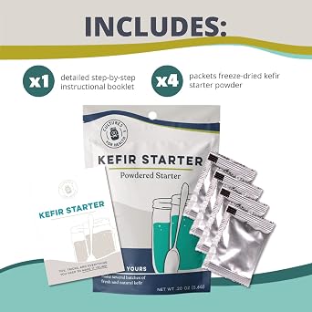 Cultures for Health Kefir Starter Culture | 4 Packets Freeze Dried Starter Powder | Make Kefir with Milk, Water, or Juice | Re-Culture Kefir Probiotic Drinks 2-7x Each | Cultures in Less Than a Day