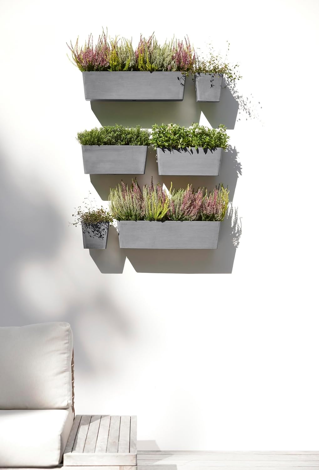 Ecopots Manhattan Small Rectangle Wall Planter - 5.9 in x 6.9 in x 5.9 in - Grey
