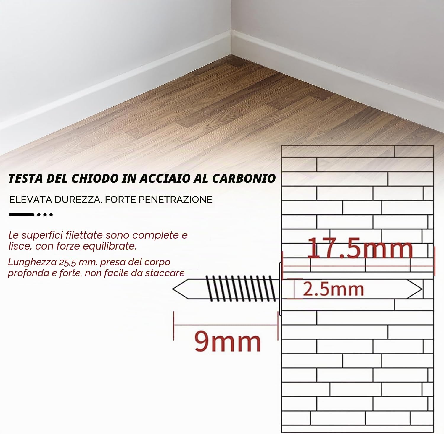 100 Pezzi Battiscopa A Doppia Testa Filo Chiodo Senza Cuciture, Chiodi a Doppia Testa, Viti di Sicurezza Invisibili con Manicotto specifico per Chiodi per la Manutenzione Domestica All'aperto