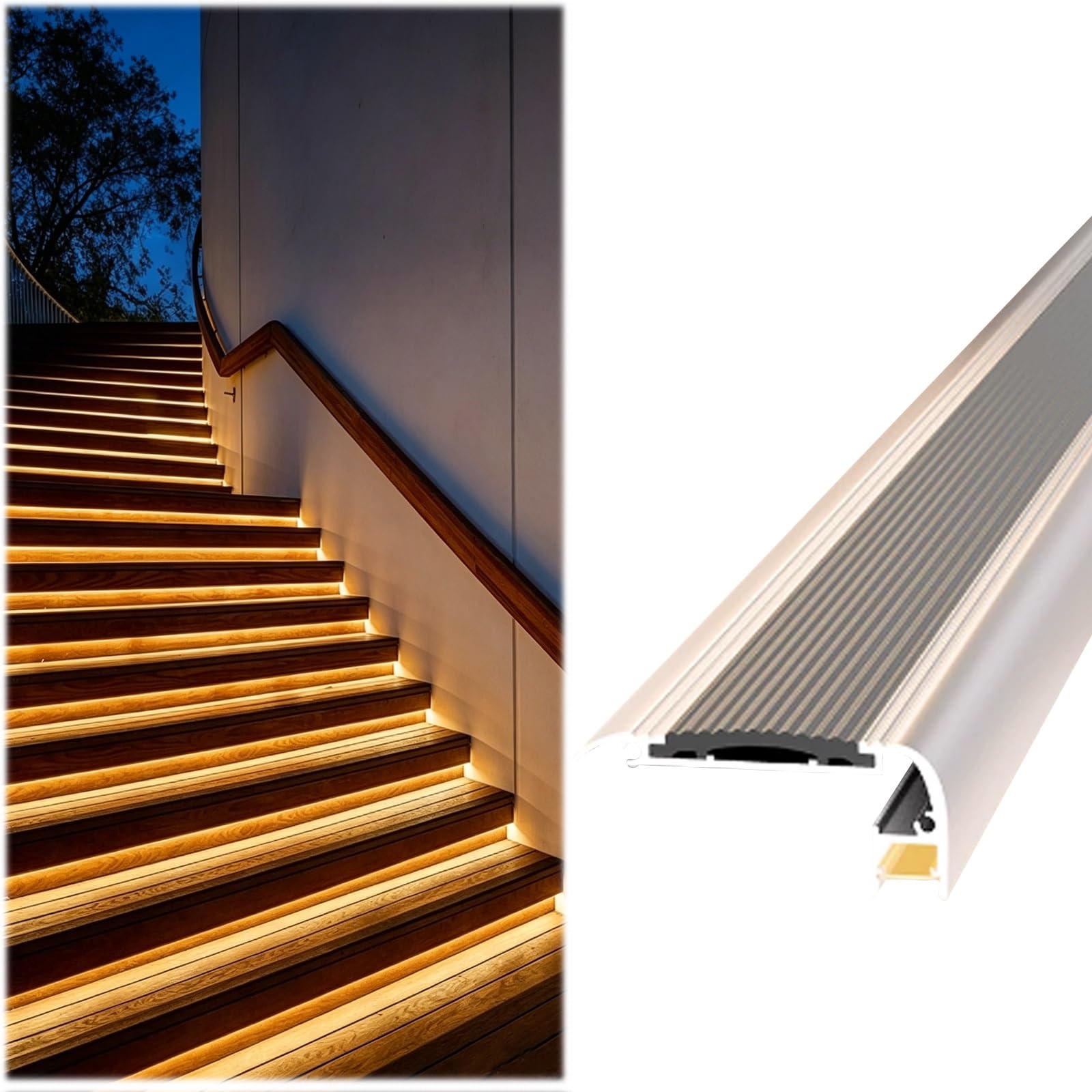 YLLFFLL Stair Tread Edge Protectors with Light Slot, 36 48 60 72 84 96 inch Step Covers Edge Trim & Nosing Strip for Factory/Workshop/Villa, Staircase Trim(Gray,96in(244cm))