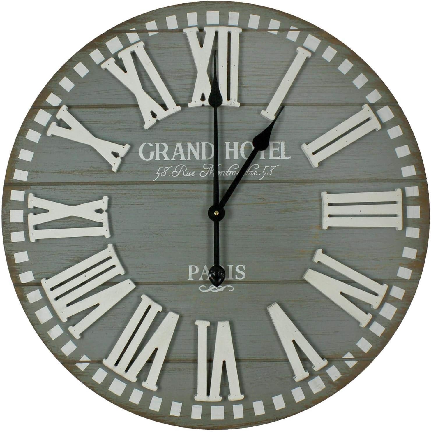 Vintage Style Grand Hotel Wall Clock Blue-Grey Planks w Roman Dial 60cm