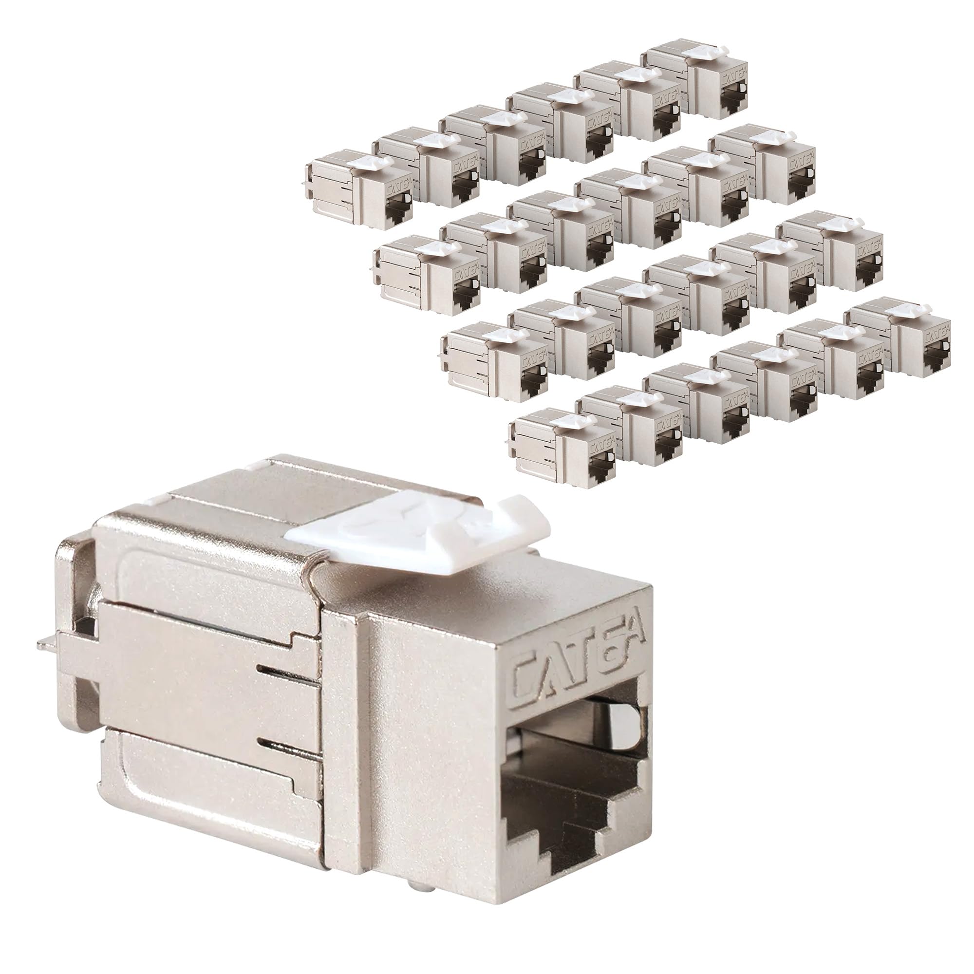 ICC Shielded FTP CAT6A Keystone Jack with Slim Profile 180 Degree Punch Down, 10Gbps RJ45 UL Listed PoE++ TAA Compliant for Wall Plate or Patch Panel,