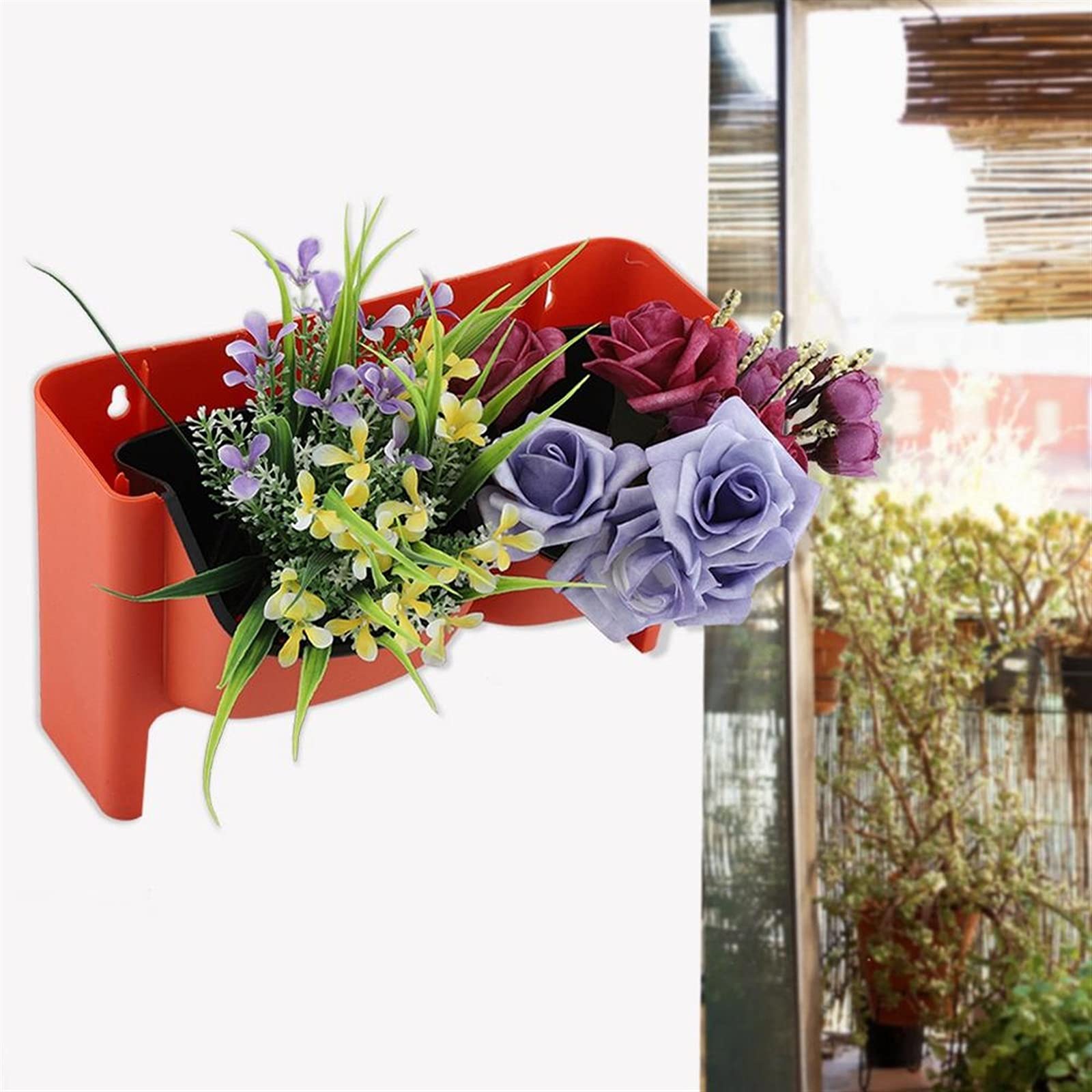 SISWIM Wiszące donice Pionowe donice ścienne można układać w stos wiszące ogrodowe plastikowe doniczki na kwiaty kosz na rośliny bonsai torba do uprawy wazon do wnętrz na zewnątrz dekoracja wiszący kosz dla roślin (kolor: ceglany czerwony)