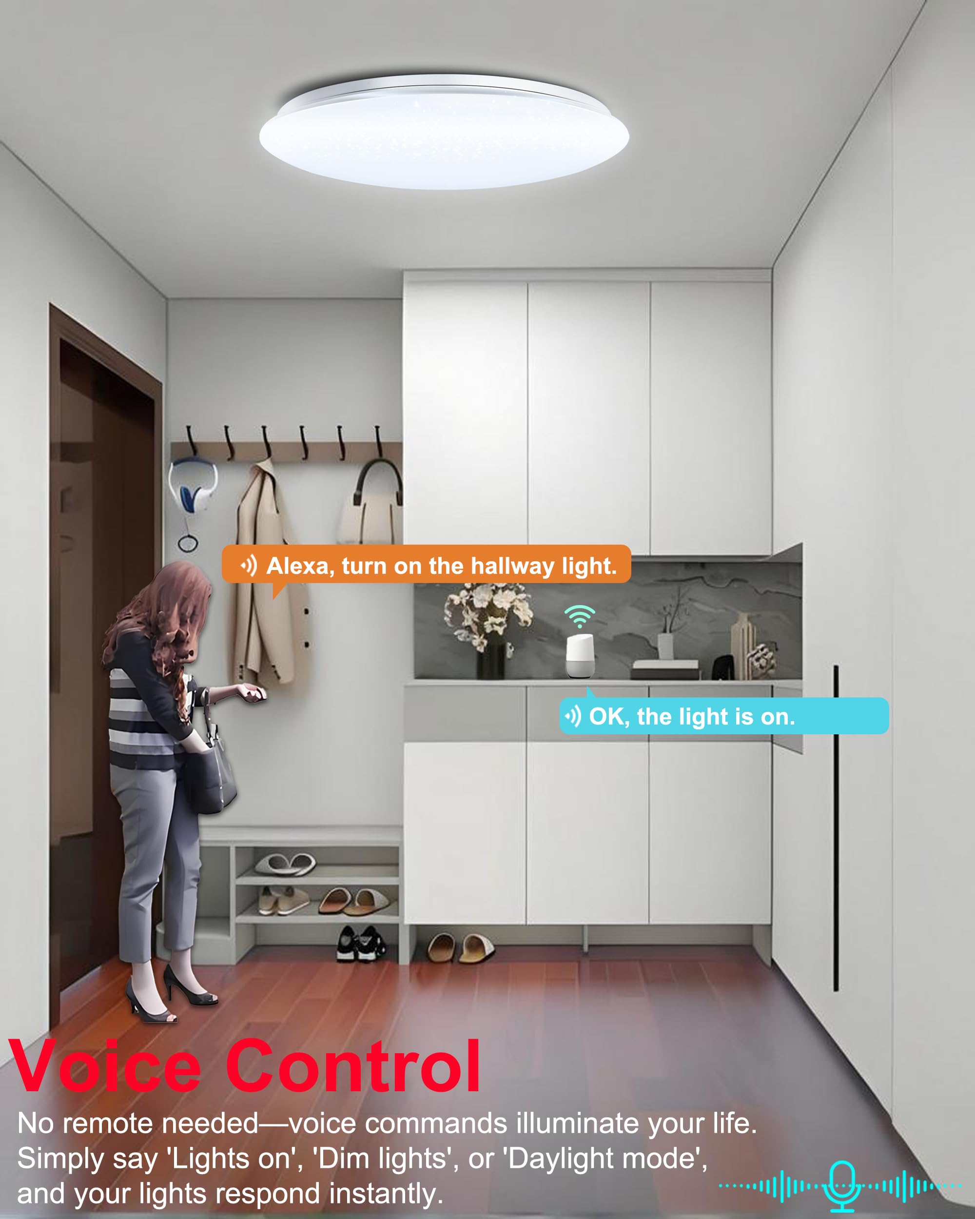 LED Plafoniere da 40cm 45W Compatibili con Alexa Altoparlante Bluetooth Integrato Luci dimmerabili e temperatura di colore regolabile Illuminazione ambientale RGB Telecomando incluso