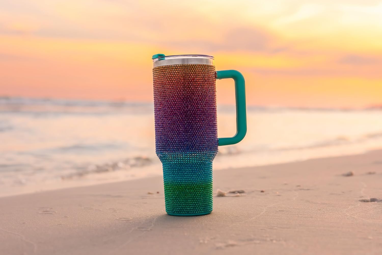 Grenada 40oz Rhinestone-Encrusted Insulated Tumbler - Premium Bling Stainless Steel Water Bottle with Handle, Double Wall Vacuum Technology, Includes Leakproof Lid and Straw - Image 4