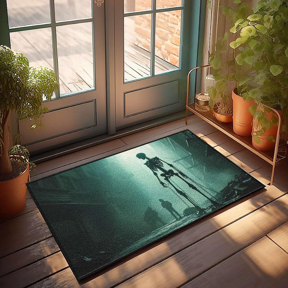 Squelette géant métier à tisser tapis de porte d'automne 65 cm au visuel brumeux