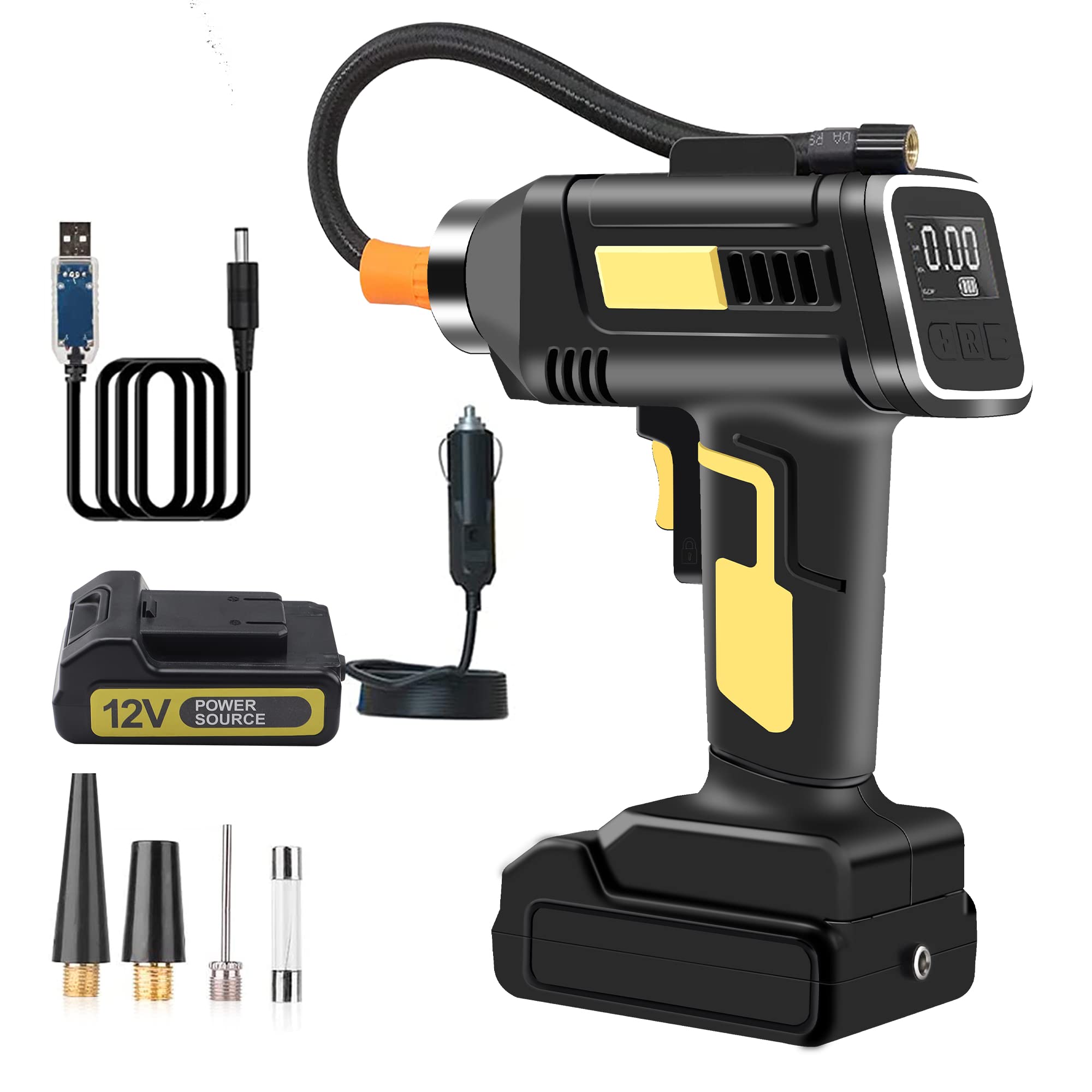 JUSUOX Tire Inflator Portable Air Compressor, Air Pump For Car Tires 150PSI Cordless