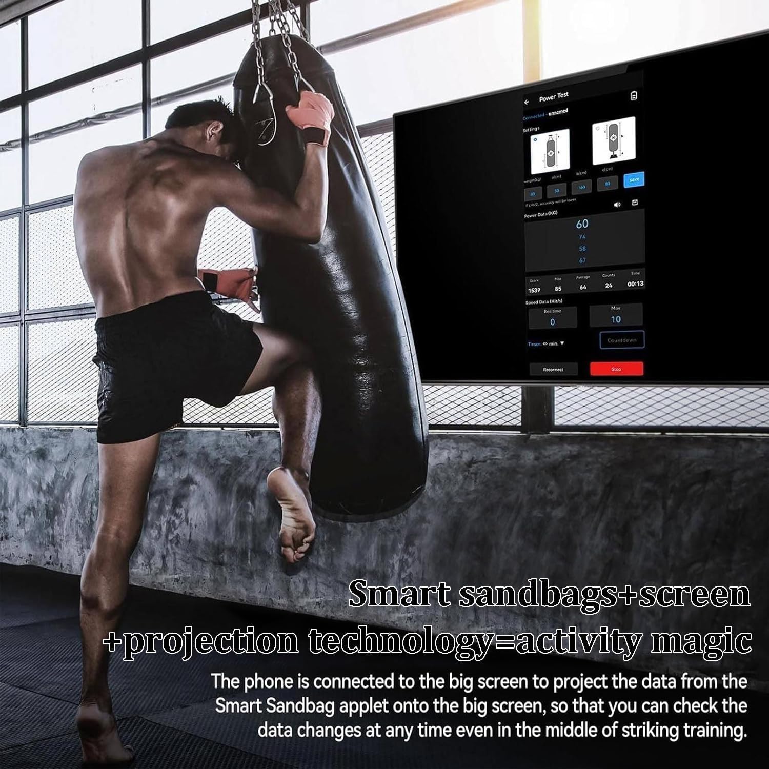 Sac De Frappe Intelligent avec Suivi De La Force : Mesure en Temps Réel De La Puissance Et De La Vitesse De Frappe, 3 Modes De Test, Autonomie De 200 h, Retour Vocal, Black
