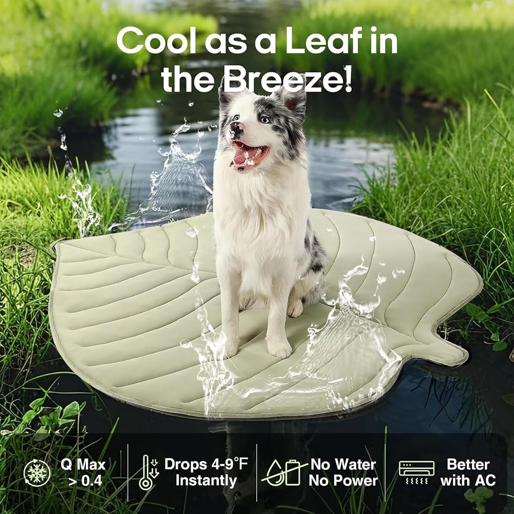 Alfombrilla de refrigeración duradera para perros y gatos, grande y lavable, cama para mascotas en forma de hoja, ideal para perros y gatos en verano caluroso, L