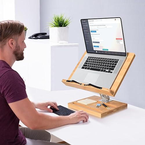 Miniatura 8 de wishacc Soporte de libro ajustable para lectura, soporte para libros de 360 grados, manos libres, con ranura para teléfono y organizador de