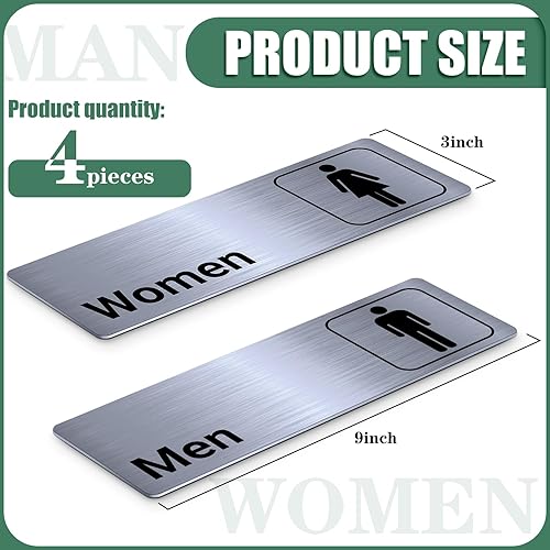 Miniatura 2 de Letreros de aluminio cepillado para baño, para hombres y mujeres, letrero moderno para baño, 9 x 3 pulgadas, decoración para puertas de baño,