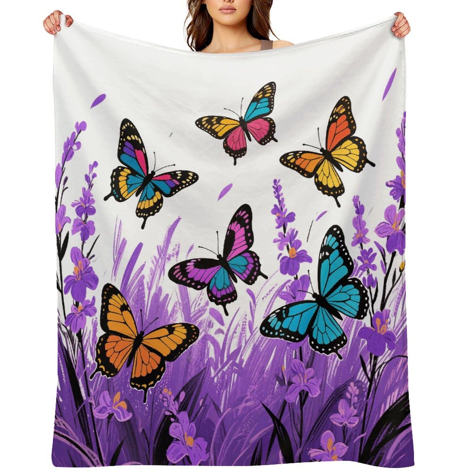 Colorful Butterflies Throw Blanket for Couch and Bed Super Soft Warm Lightweight Throw Blankets Cozy Fuzzy Flannel Blanket Personalized Decorative Blankets for Sofa Decor 40"x50"