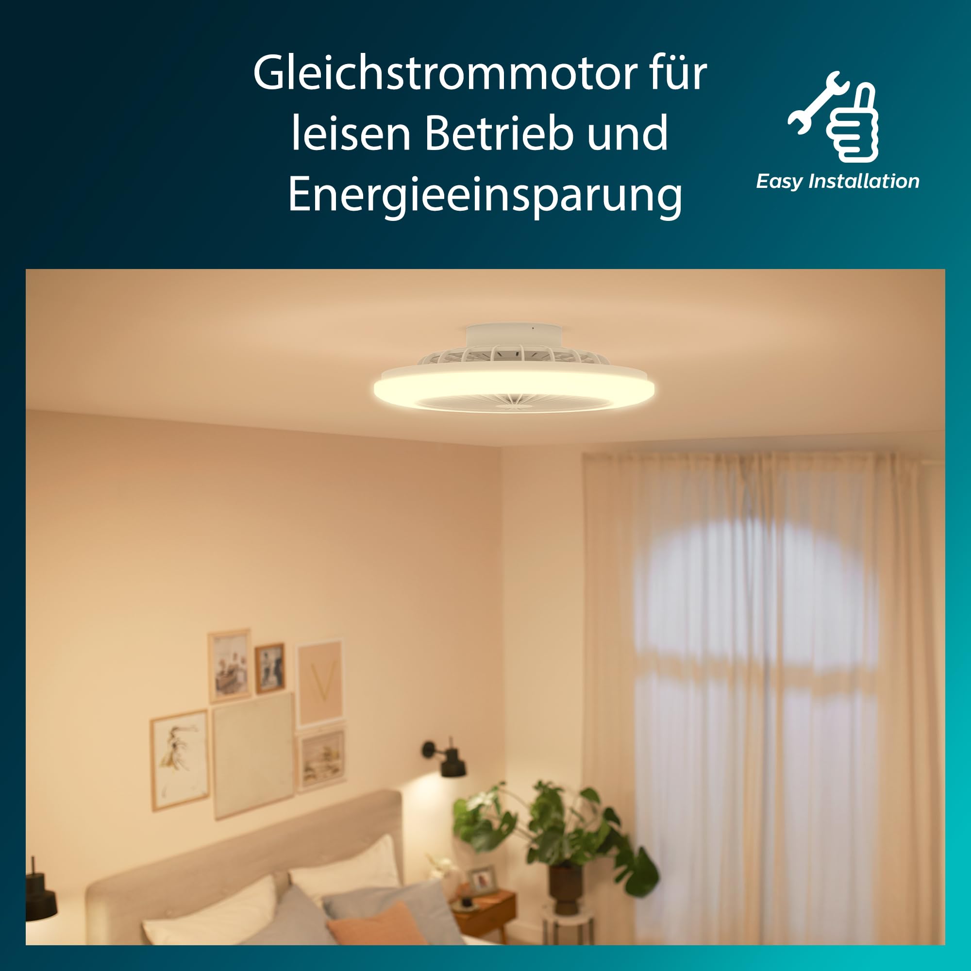 PHILIPS Amigo Deckenventilator LED Deckenleuchte 25W+60W Durchmesser 58cm rund Fernbedienung weiß