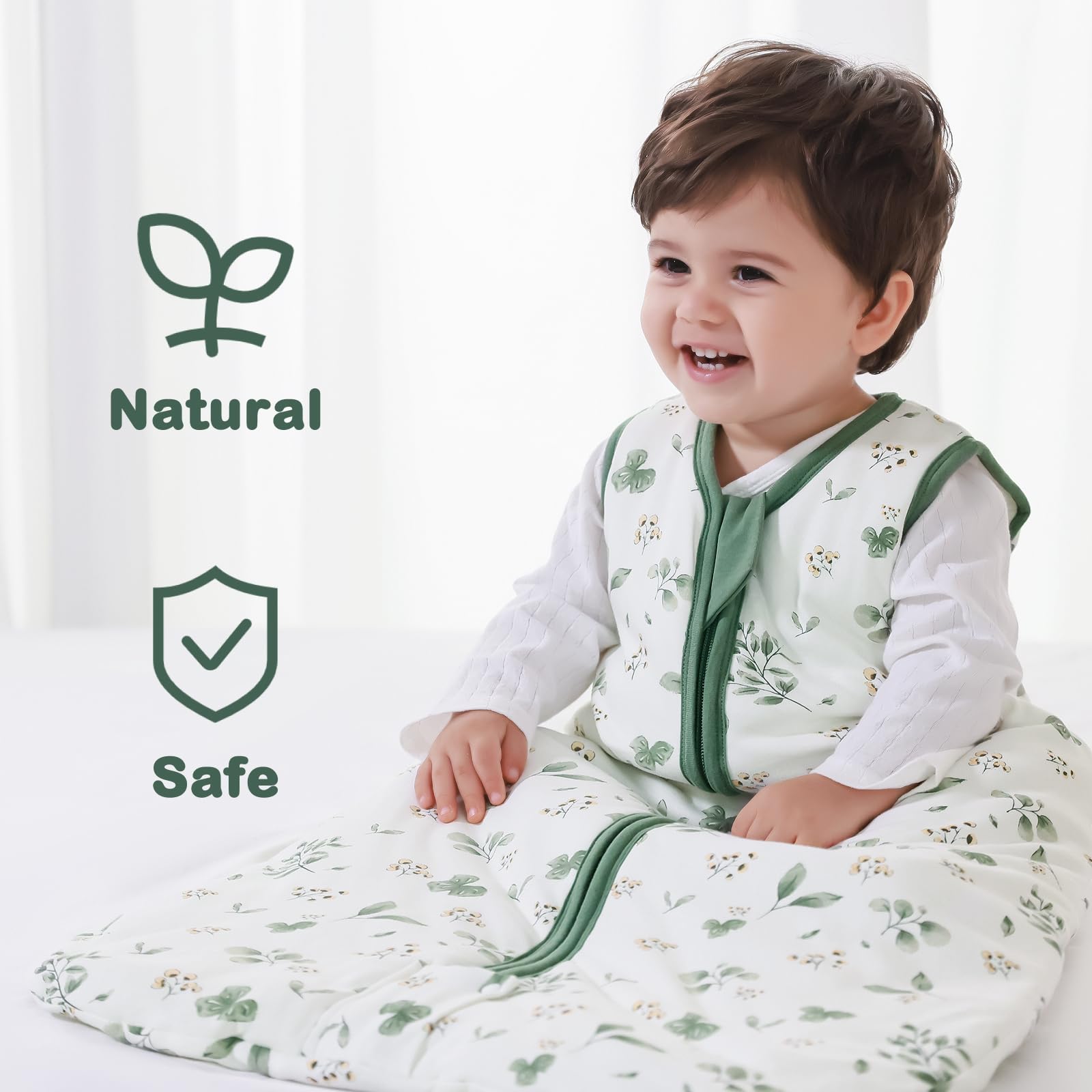 Mosebears Sacco nanna invernale per bambini, 2,5 tog, 100% cotone, per diverse misure dalla nascita all'età di 24 mesi(Plant,6-12 mesi)