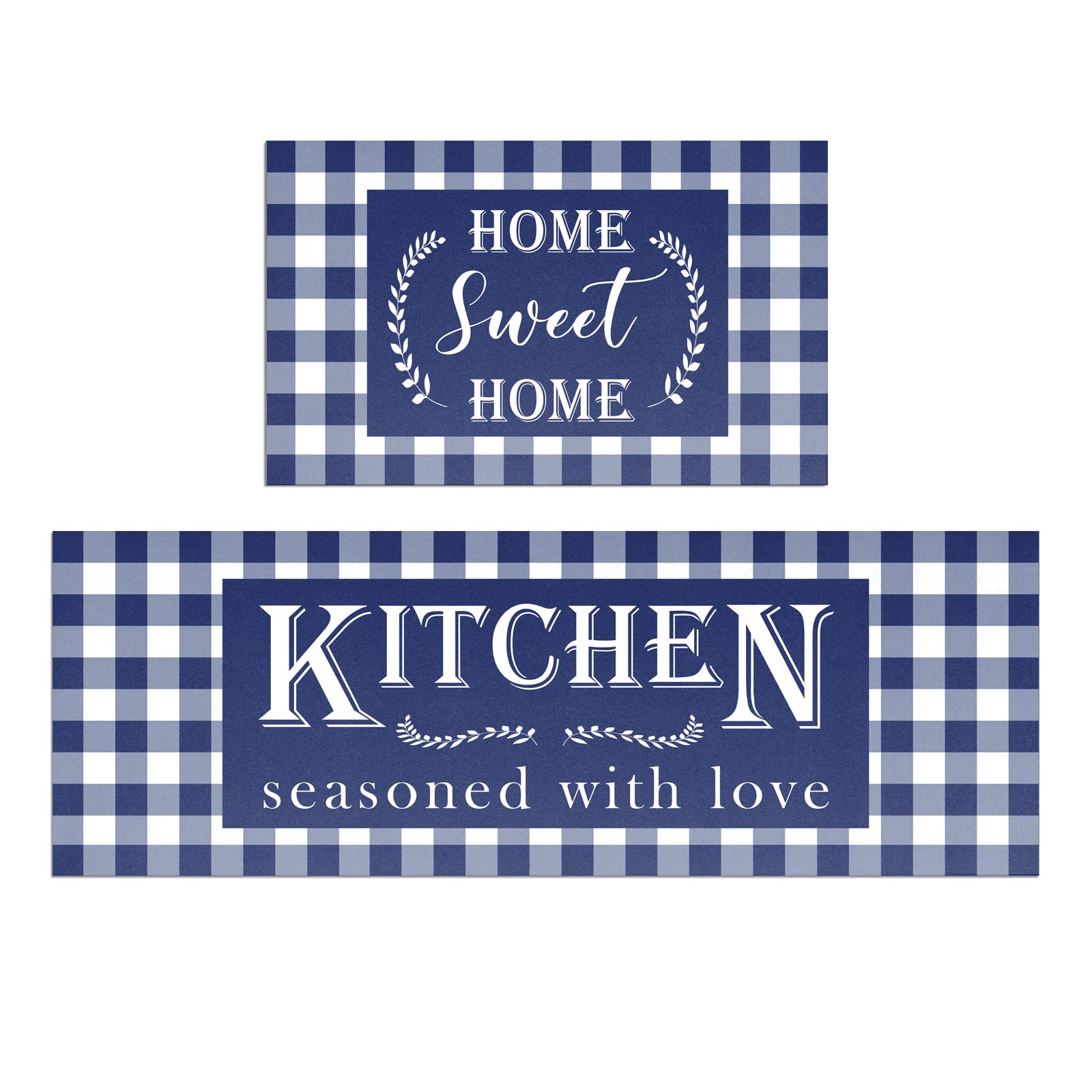 HOLVDENG Blue Buffalo Plaid Kitchen Mat Set of 2 Non Slip Thick Kitchen Rugs and Mats for Floor Comfort Standing Mats for Kitchen, Sink, Office,