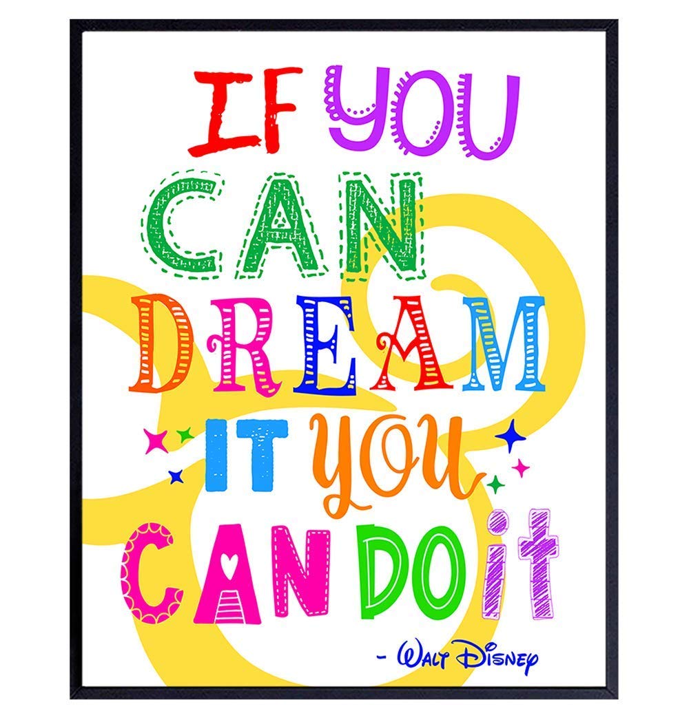 Motivational Quote Home Decor - Cute Mouse Inspirational Gift for Fans - Room decoration Wall Art Poster print for Boy, Girl or Kids Bedroom, Baby Nursery - If You Can Dream It 8x10 Unframed