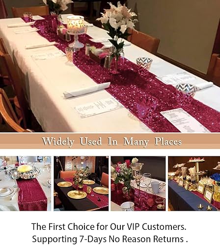 Miniatura 5 de ShinyBeauty Camino de mesa de lentejuelas burdeos de 12x108 pulgadas, camino de mesa vino, paquete de 10 cubiertas de mesa para decoraciones de