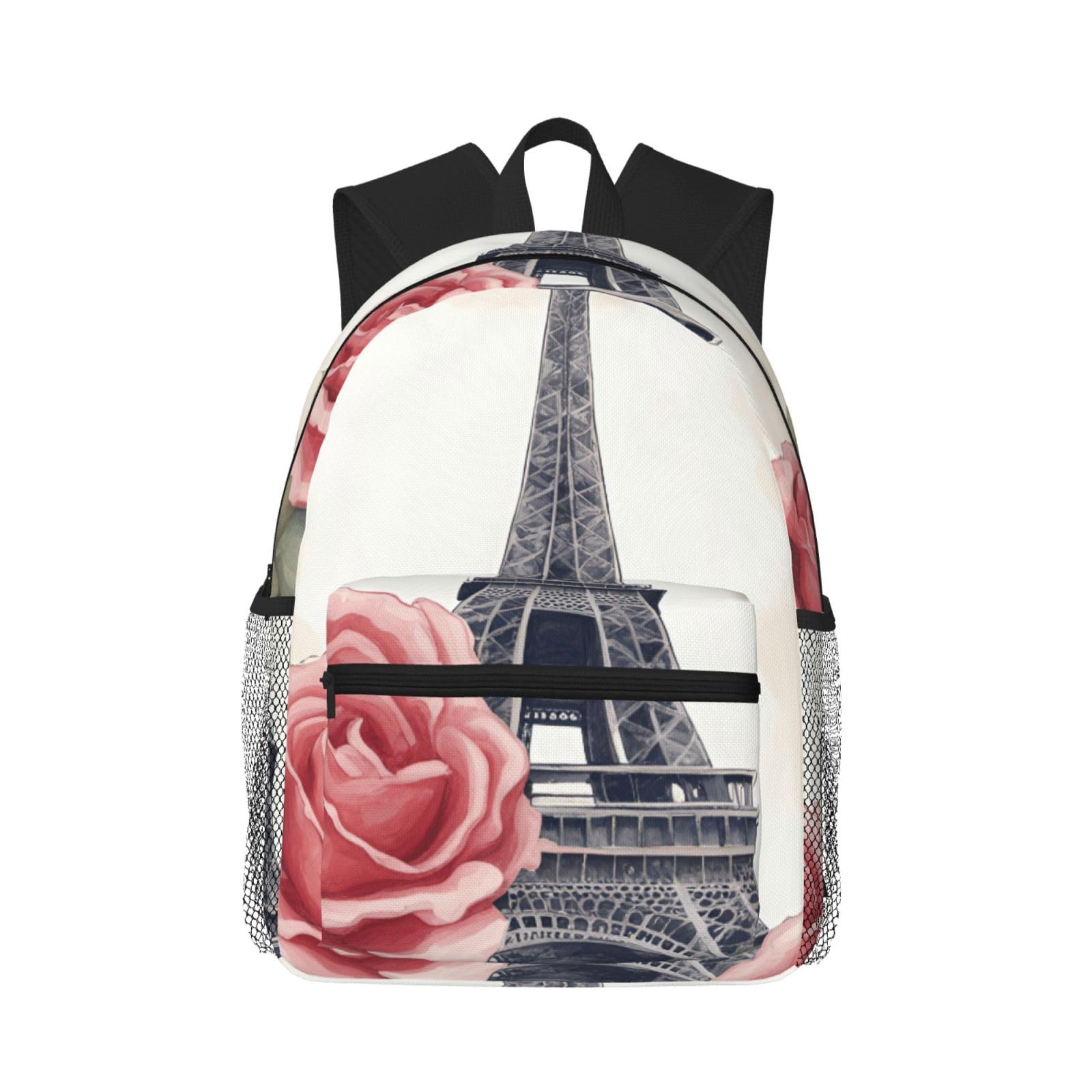 Mochila cómoda de rosas Torre Eiffel para evitar dolor de espalda en viajes 8