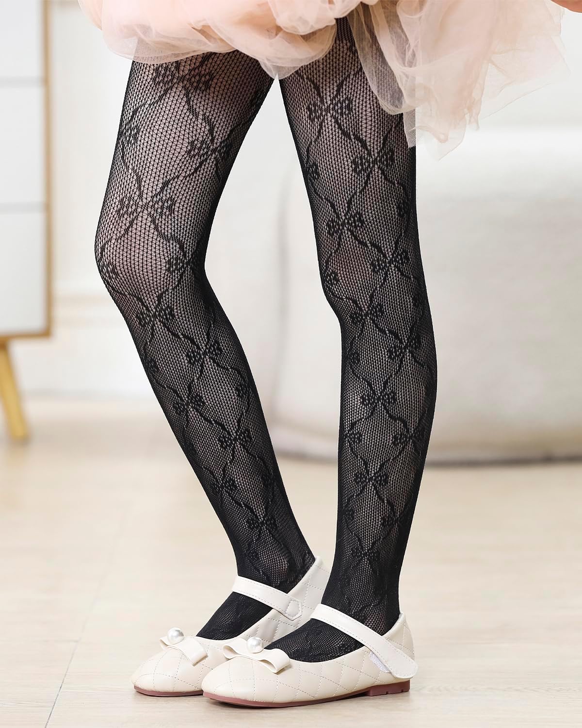 Century Star 2 Pack Stockings for Girls - Girls Lace Tights Kids Sheer Fishnet Hollow Dance Patterned Pantyhose - Image 3