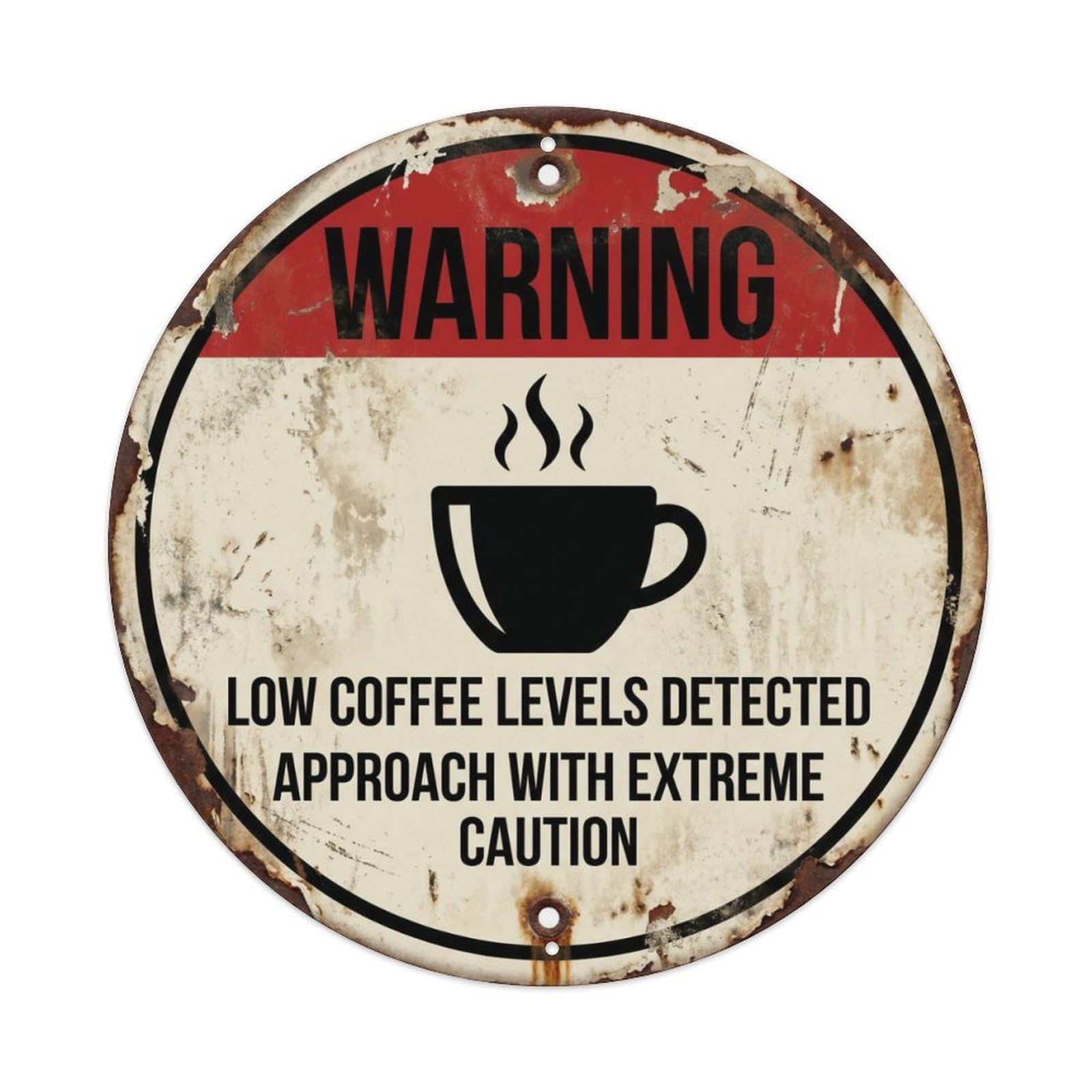 Fqcyn Style Coffee Emergency Alert Metal Tin Sign Plaque Wall Decor For Cafe, Club Bar, Office, Home Garden Round Metal Poster 8X8inch