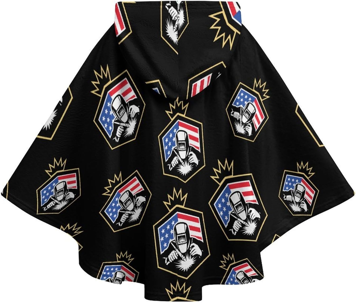Welding U.S.A. Welder Flag Wearable Blanket with Hooded Flannel Blankets Cape with Pocket