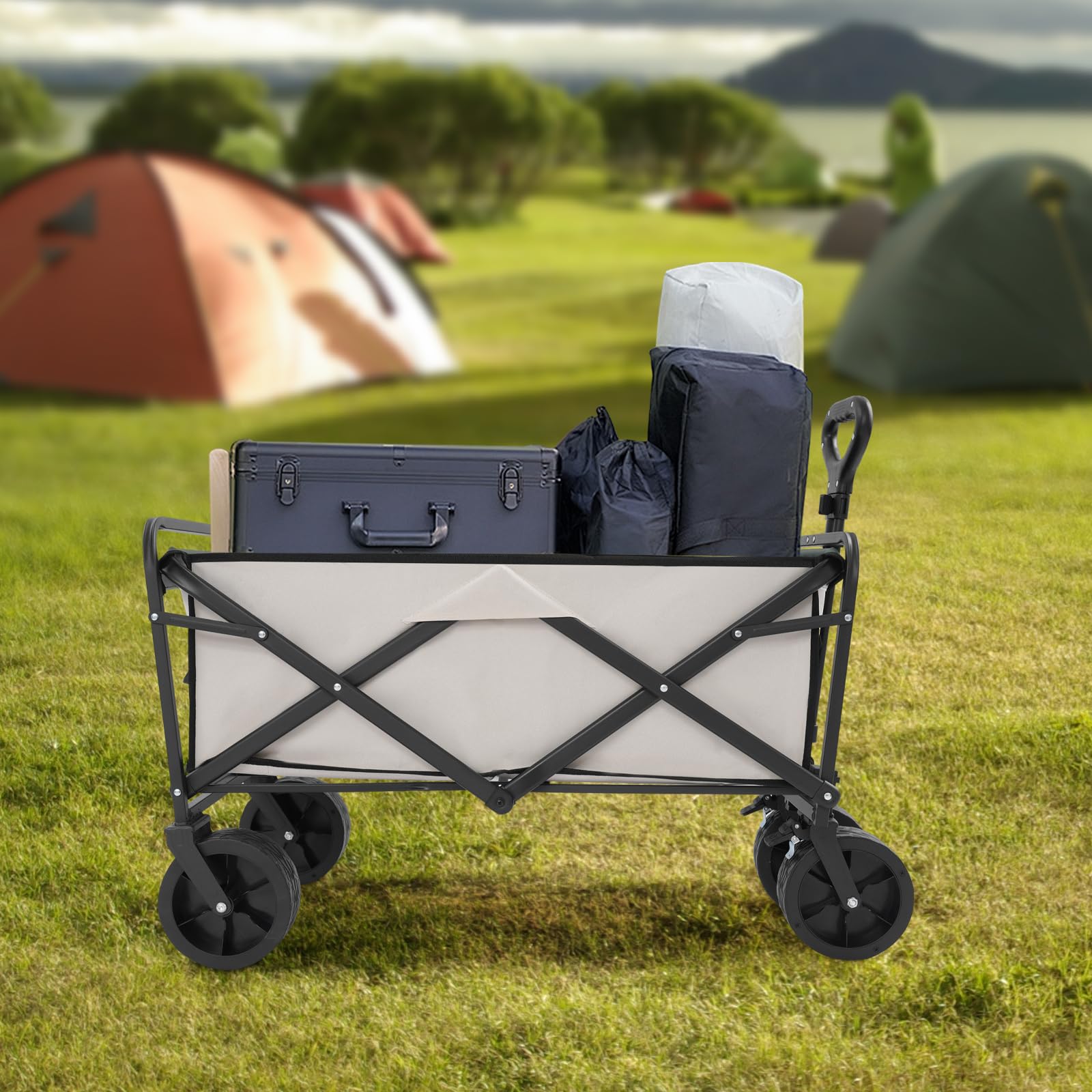 Bollerwagen faltbar, Handwagen mit Verstellbare Griff, Strandwagen aus Kohlenstoffstahl bis 115kg, Faltbollerwagen für Strand, Garten, Park, Camping und Einkaufen
