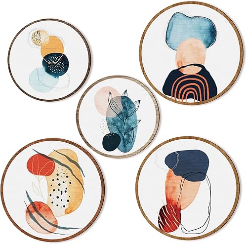 Miniatura 7 de 5 piezas de arte de pared bohemio de madera para sala de estar, decoración bohemia para colgar en la pared, decoración rústica geométrica colgante