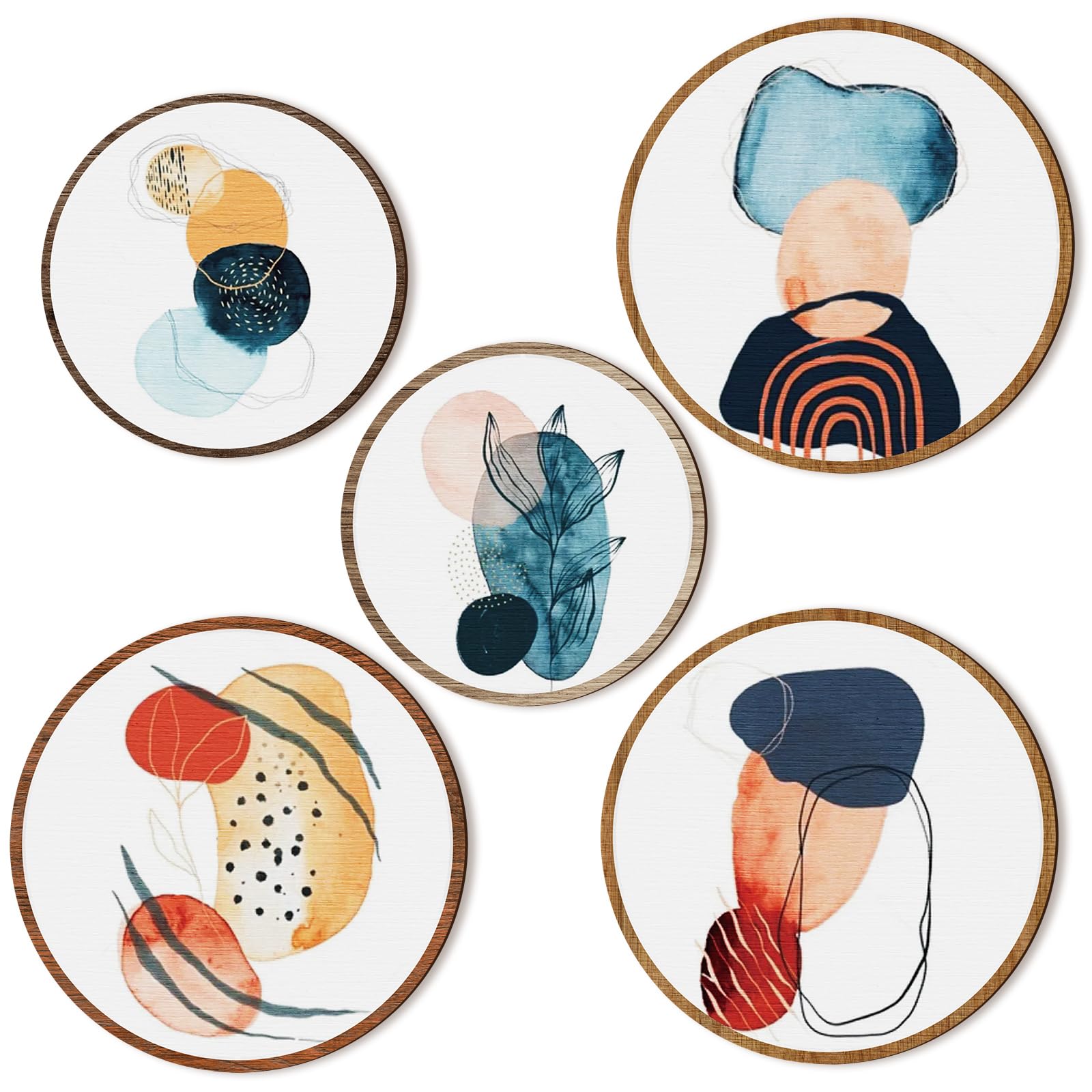 Qunclay 5 Pcs Boho Wall Art Decor Wooden Living Room Bohemian Hanging Farmhouse Geometric 10'' and 8'' Aesthetic Wood Minimalist for Apartment Bedroom (Geometry)