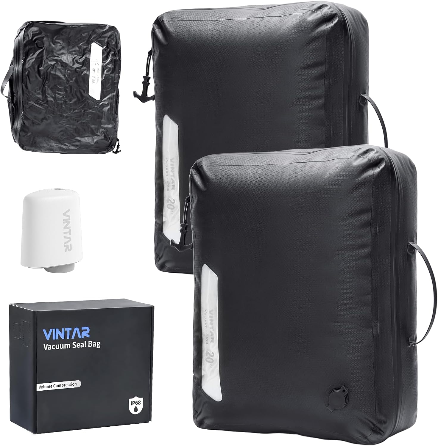 VINTAR Vacuum Bags for Travel, IP68 Waterproof Cordless Travel Vacuum Bags with Pump, Resuable Compression Bag for Carry-On Suitcase, Backpack, Home Storage(25L, 3 Pack + Pump)