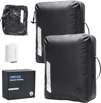 Travel Vacuum Bags, Space Saving Vacuum Storage Bags, IP68 Waterproof Vacuum Seal Bags for Clothes Travel, Reusable Compression Bags for Carry On Suitcases and Backpacks 40L, 2 Pack+Pump