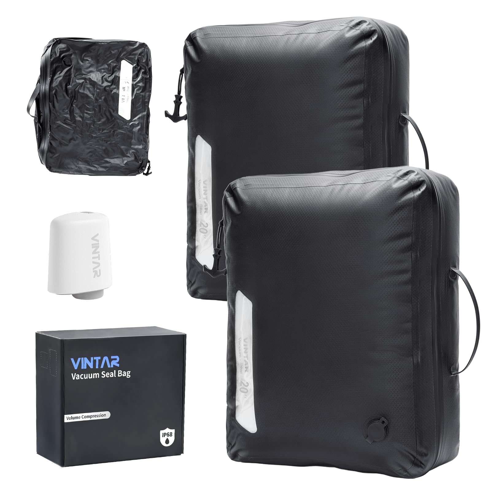 Vakuumbeutel für Reisen, platzsparende Vakuum-Aufbewahrungsbeutel mit IP68 wasserdicht, Vakuumbeutel für Kleidung Reisen, wiederverwendbare Kompressionsbeutel für Handgepäck und Rucksack (40 l, 2
