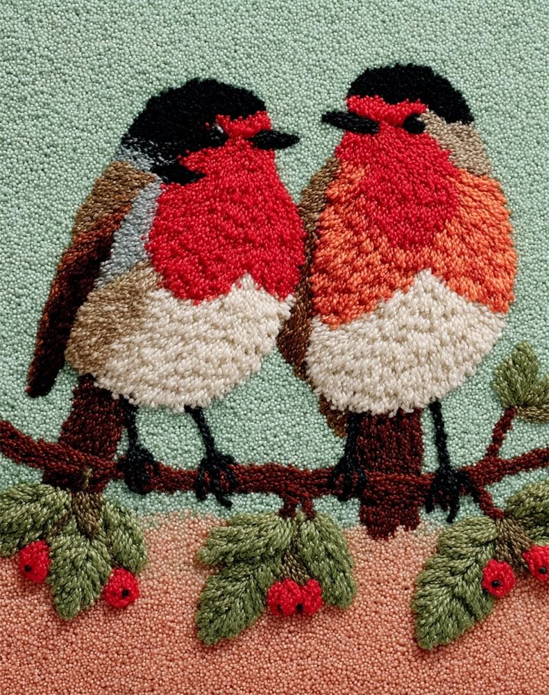 FWRTYCB Latch Hook Rug Kit Robin Bird Couple on Branch