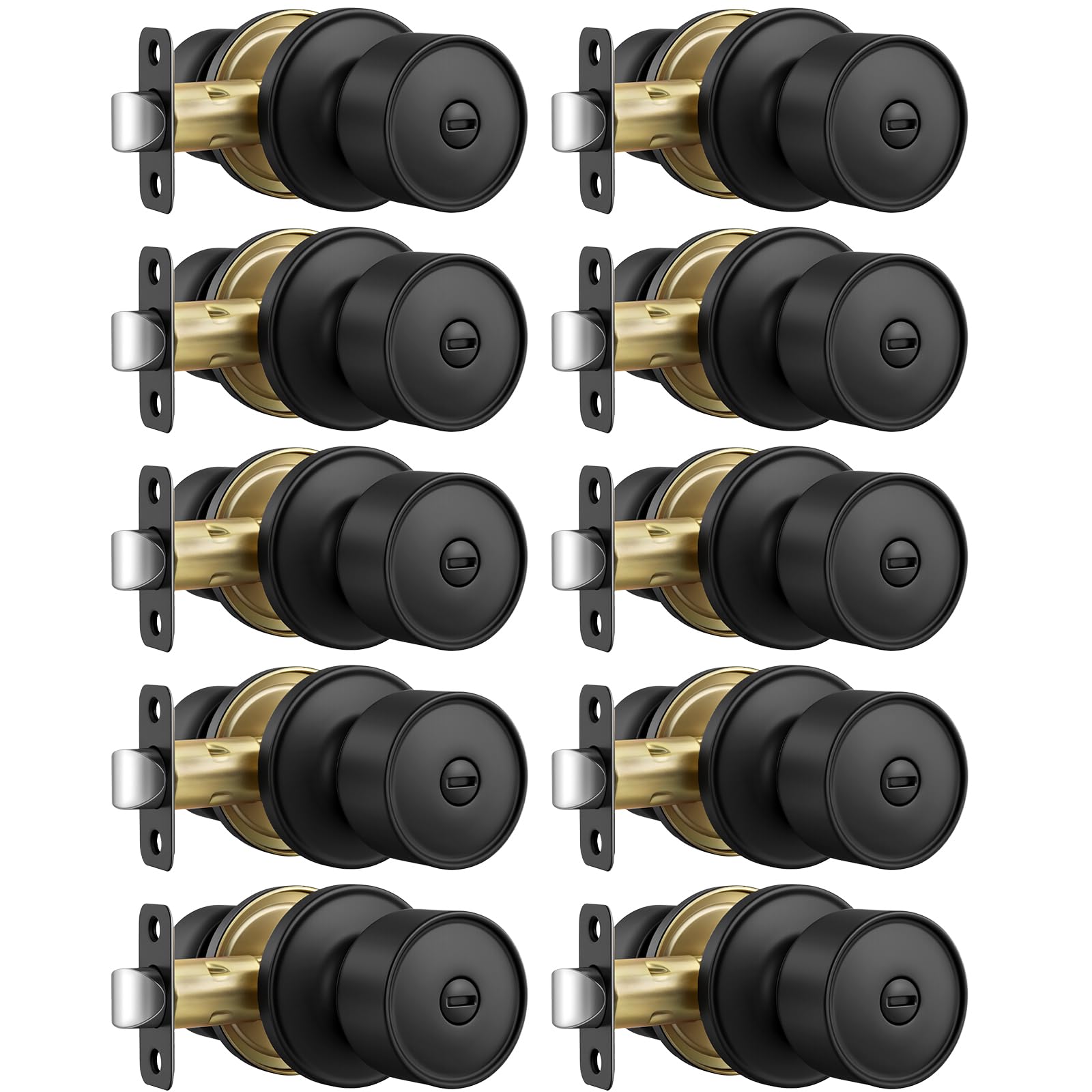 Goldenwarm Matte Black Door Knobs Interior, Privacy Door Knob for Bedroom&amp;Bathroom, Black Interior Door Knobs with Round Ball, Easy Install (10 Pack)