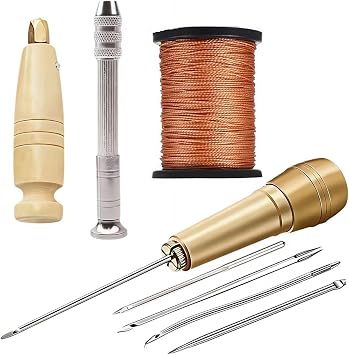 8 Pcs Leather Sewing Tool Kit,Repair DIY Craft Hand Waxed Thread Sewing Needle Awl Kit for Leather Punch Hole Craft Repair Shoes Sewings Crochet DIY Handmade Stitch