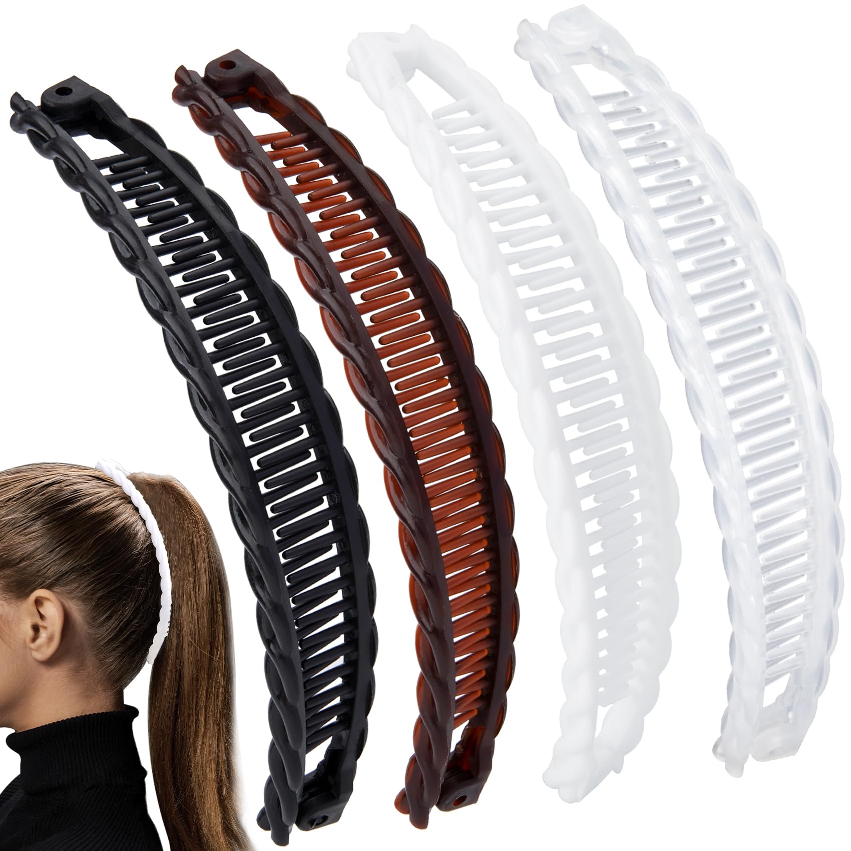 BEIQIYA 4pcs Banana Hair Clips for Women, Classic Double Comb Hairpin, Non-Slip Hairstyle Claws Accessories for Thick Thin Long Short Straight Curly