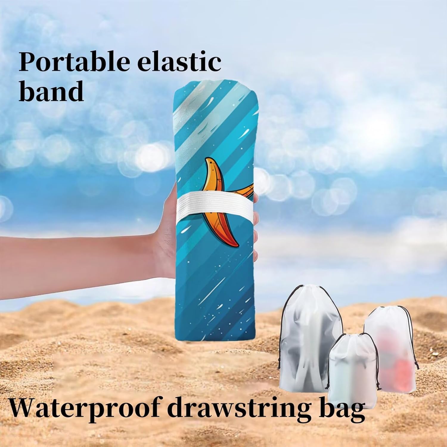 Beach Towel 40" x 88", Quick Dry Bath Towels Stripe Microfiber Beach Towel Sand Free, Super Absorbent, Lightweight Bathroom Towels, Includes Bag, Camping Pool Accessories, Vacation Essentials R1-14