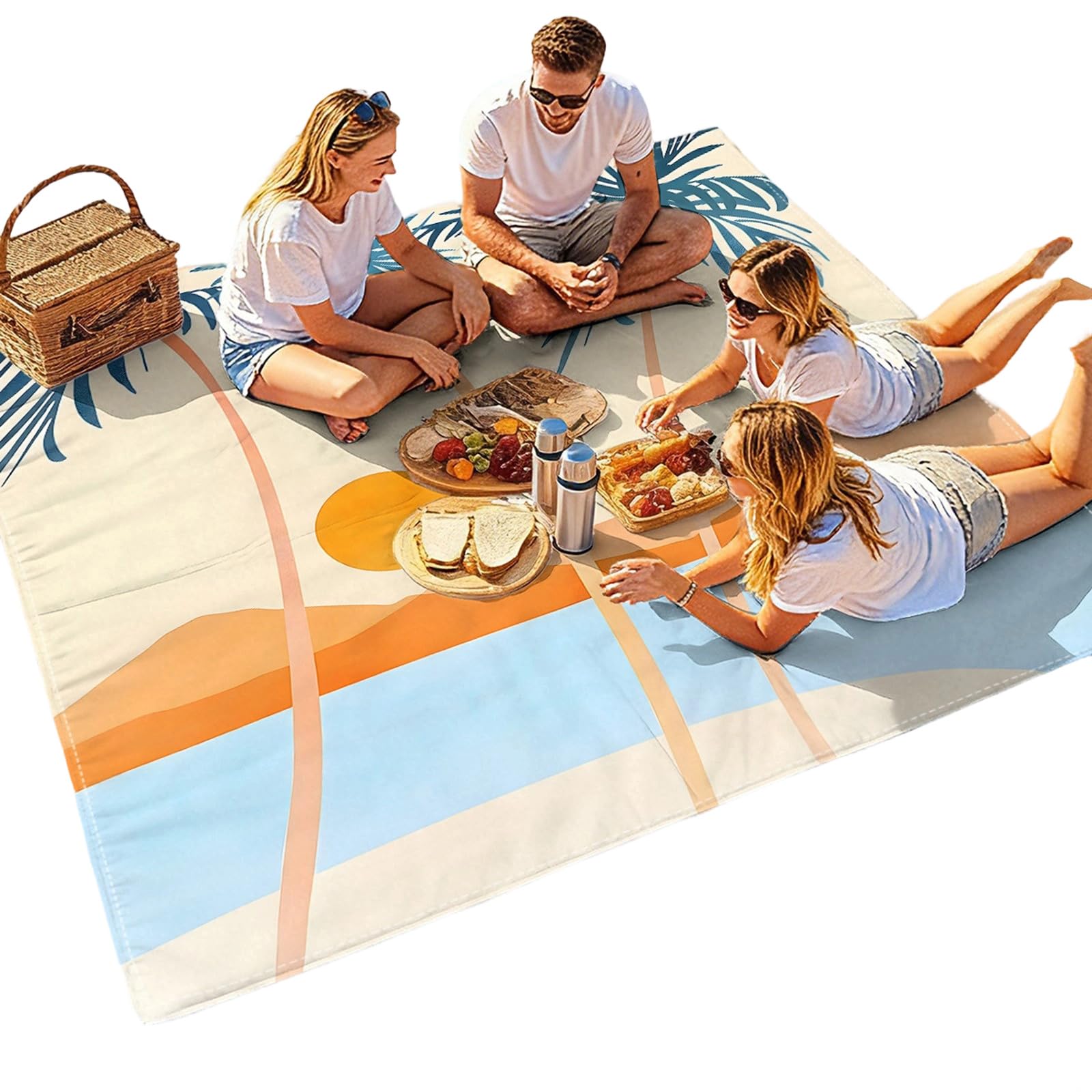 Foldable Sandproof Beach Towel Cushion Camping Mat with Bright Patterns for Family and Friend Gatherings Waterproof Beach Blanket for Camping