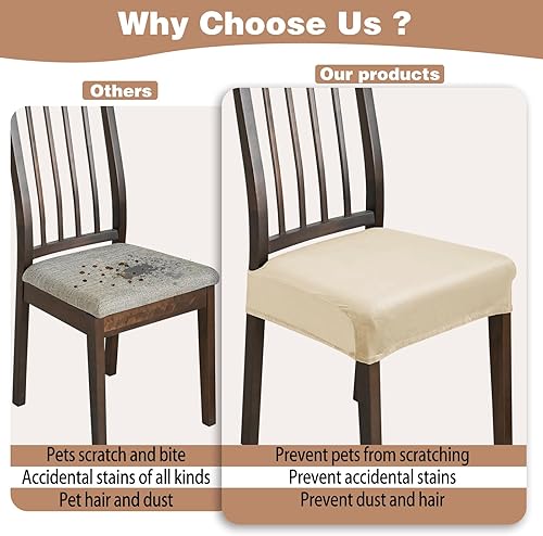 Miniatura 4 de Juego de 6 fundas de asiento para sillas de comedor, de terciopelo elástico, extraíbles y lavables, para sillas de comedor (juego de 6, beige)