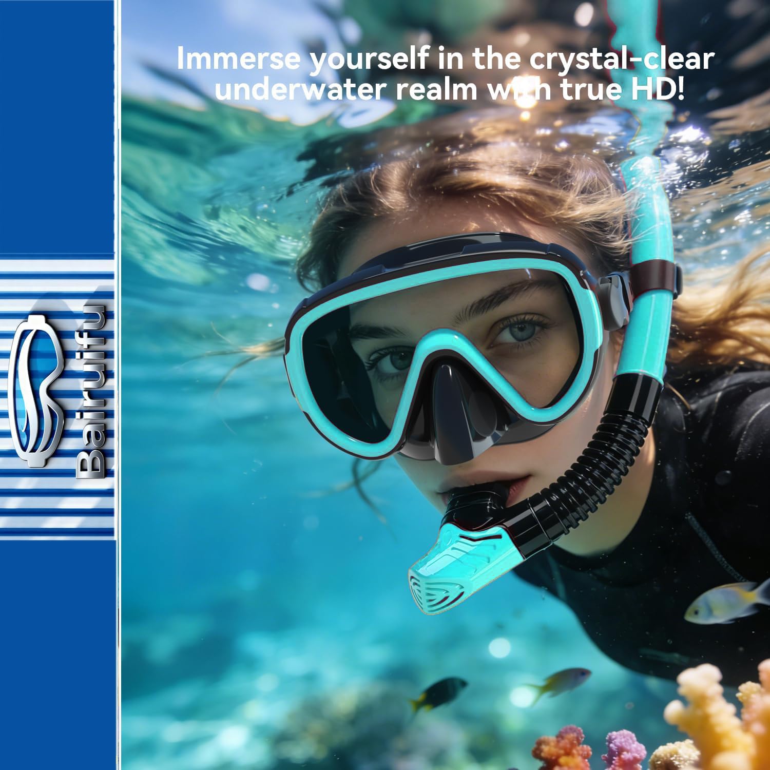Sprzęt do nurkowania dla dorosłych, zestaw do snorkelingu, jasnoniebieski i różowy, 2 szt