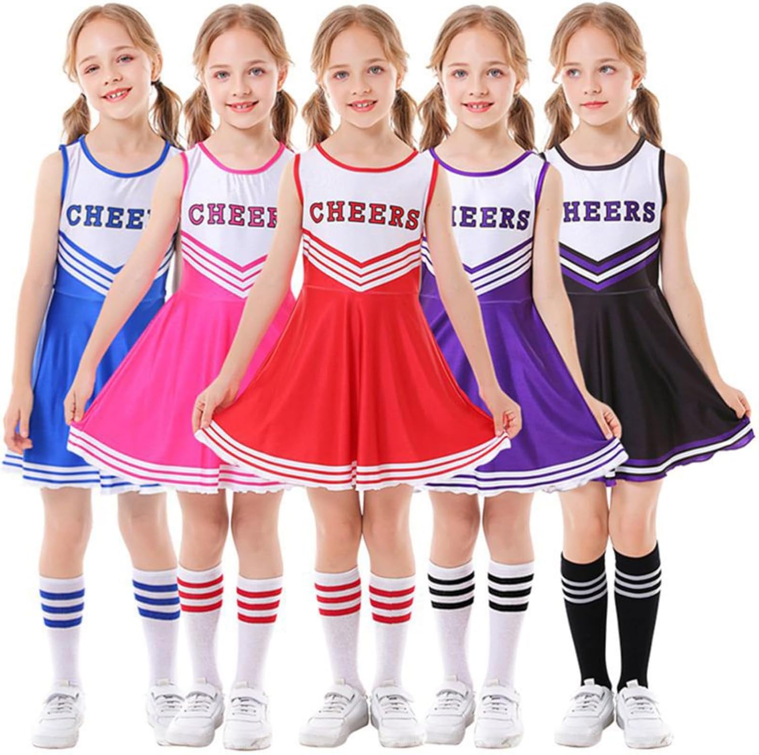 Hotfiary Cheerleader Uniform for Girls Halloween Cheerleading Dress with Cheer Pom Poms&Socks Clothes Sets for Party Sports - Image 7