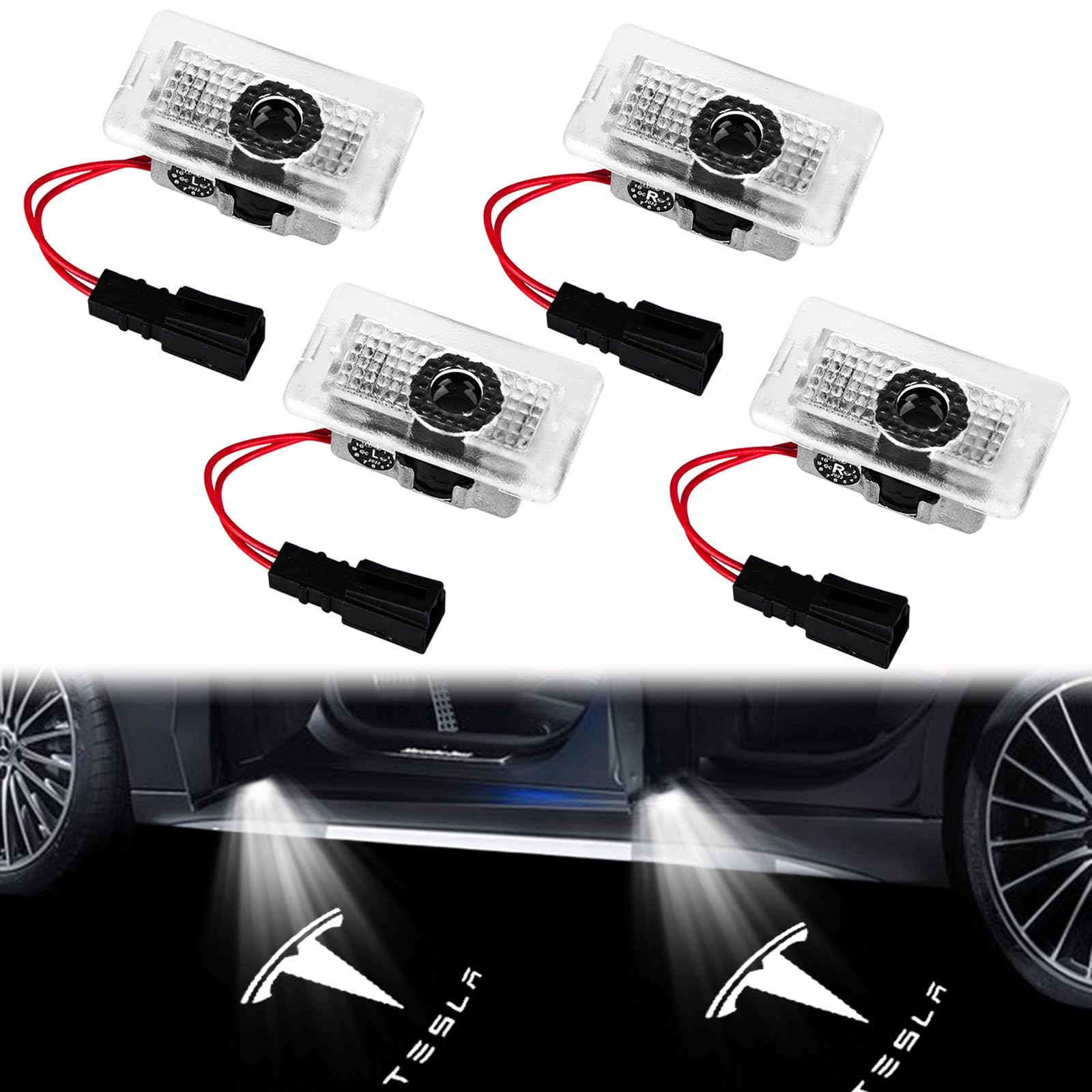 Lot de 4 projecteurs LED pour portière de Voiture 3/Y/S/X, projecteurs LED pour portière de voiture, Pour Tesla Model 3 Model Y Model S Model X Logo Tesla Accessoire